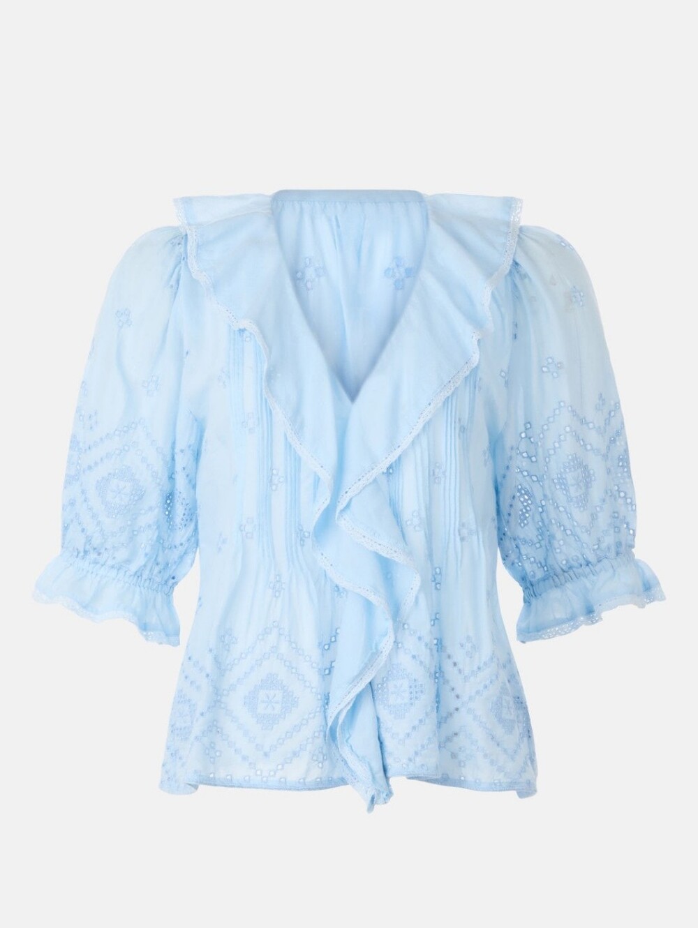 Madewell Pin Tucked Ruffled Puff-Sleeve Tops V-neck Short Sleeves Size XS